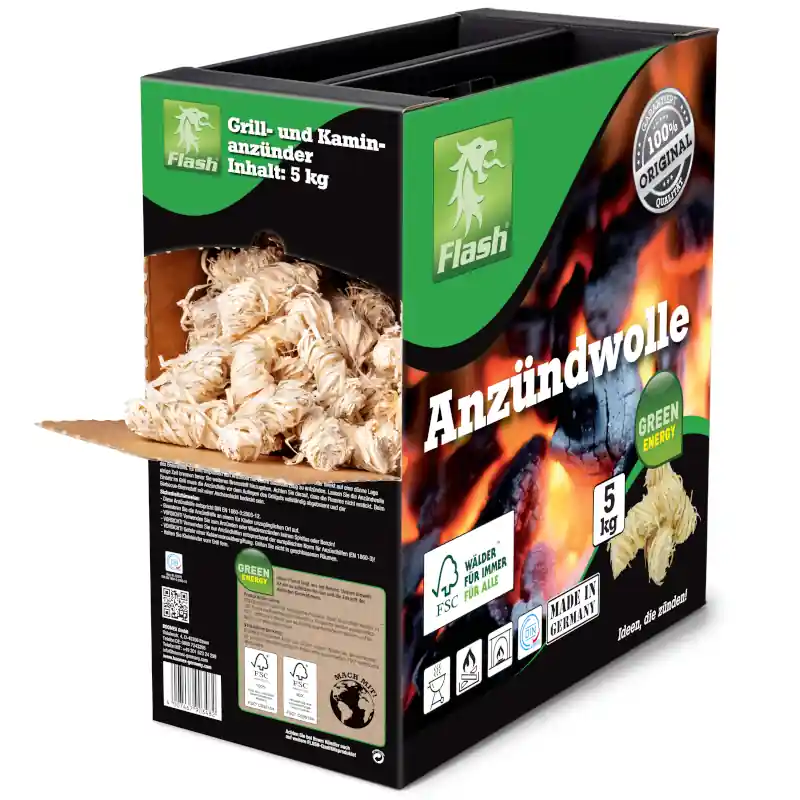 Anzündwolle 5 kg Koffer Holzwolle Grillanzünder Kaminanzünder